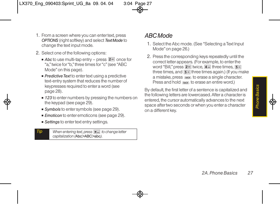 Abc mode | LG LX370 User Manual | Page 41 / 174