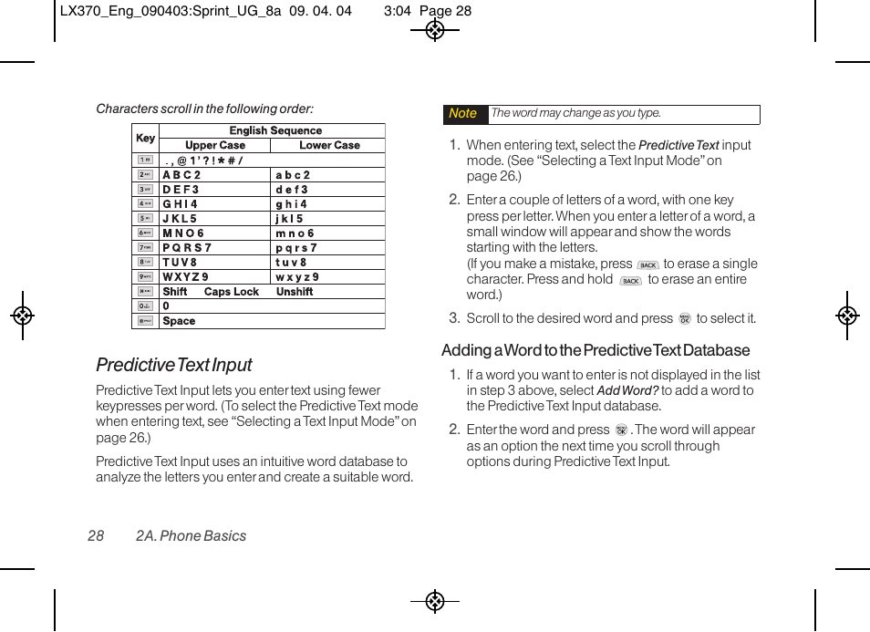 Predictive text input | LG LX370 User Manual | Page 42 / 174