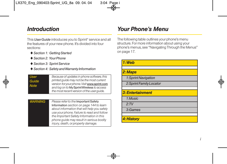 Introduction, Your phone’s menu | LG LX370 User Manual | Page 7 / 174