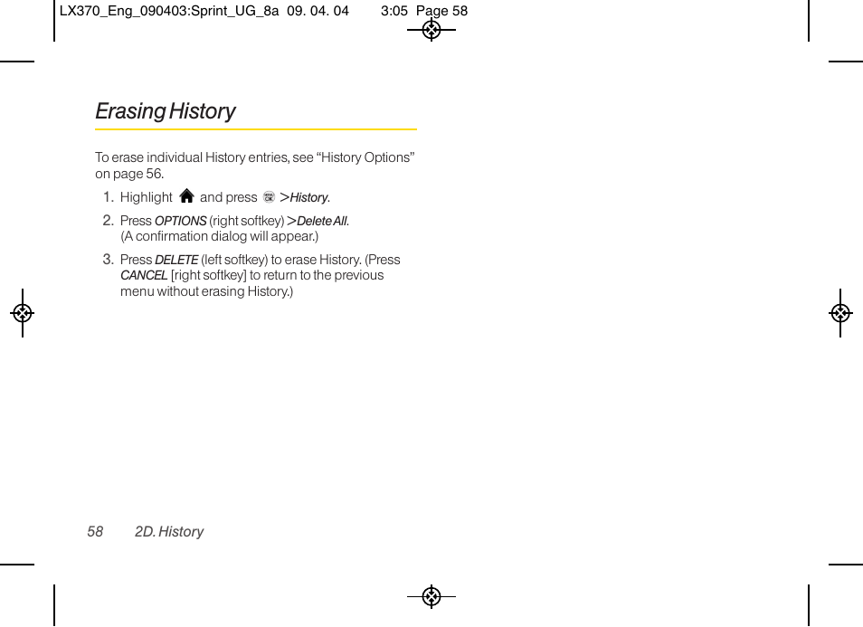 Erasing history | LG LX370 User Manual | Page 72 / 174