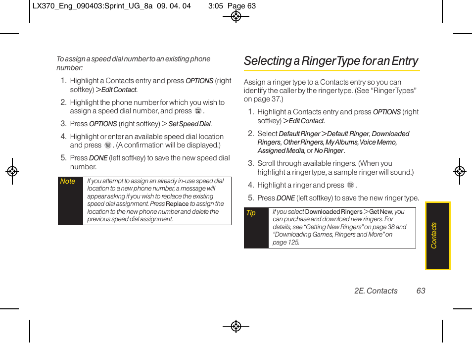 Selecting a ringer type for an entry | LG LX370 User Manual | Page 77 / 174