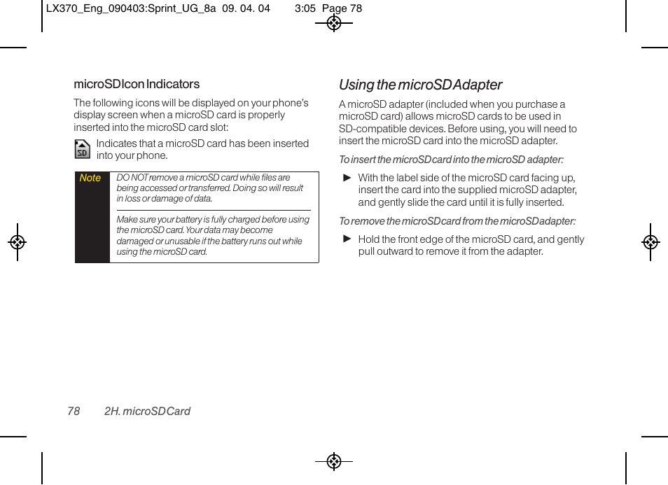 Using the microsdadapter | LG LX370 User Manual | Page 92 / 174