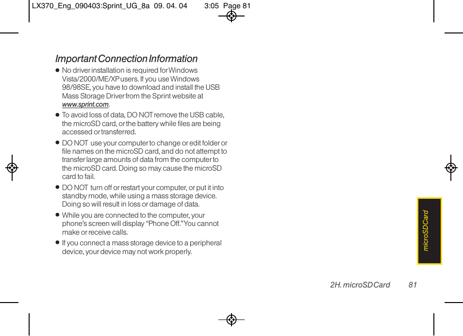 Important connection information | LG LX370 User Manual | Page 95 / 174