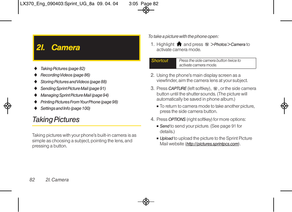 2i. camera, Taking pictures | LG LX370 User Manual | Page 96 / 174