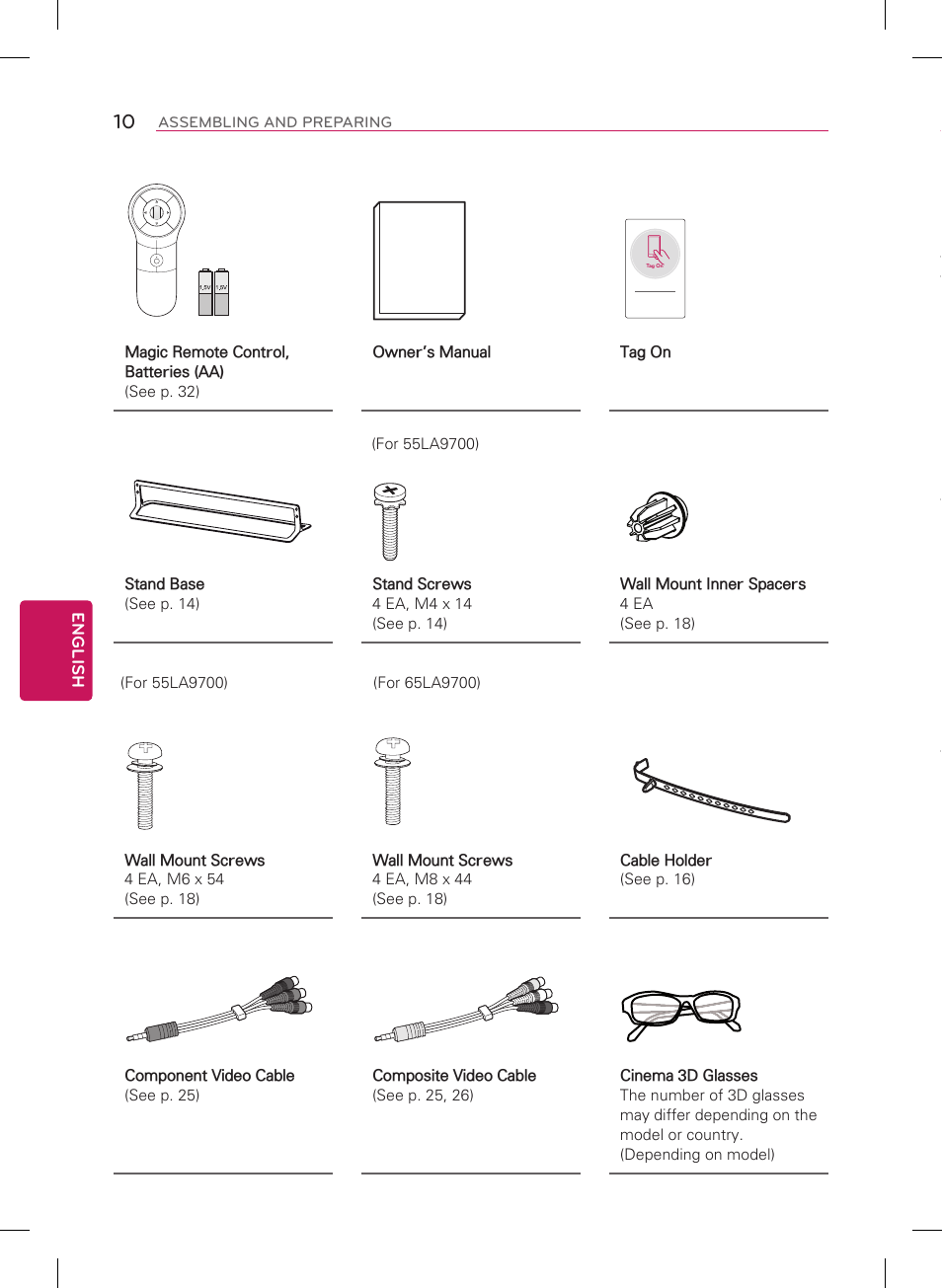 Optional extras, English | LG 55LA9700 User Manual | Page 10 / 56