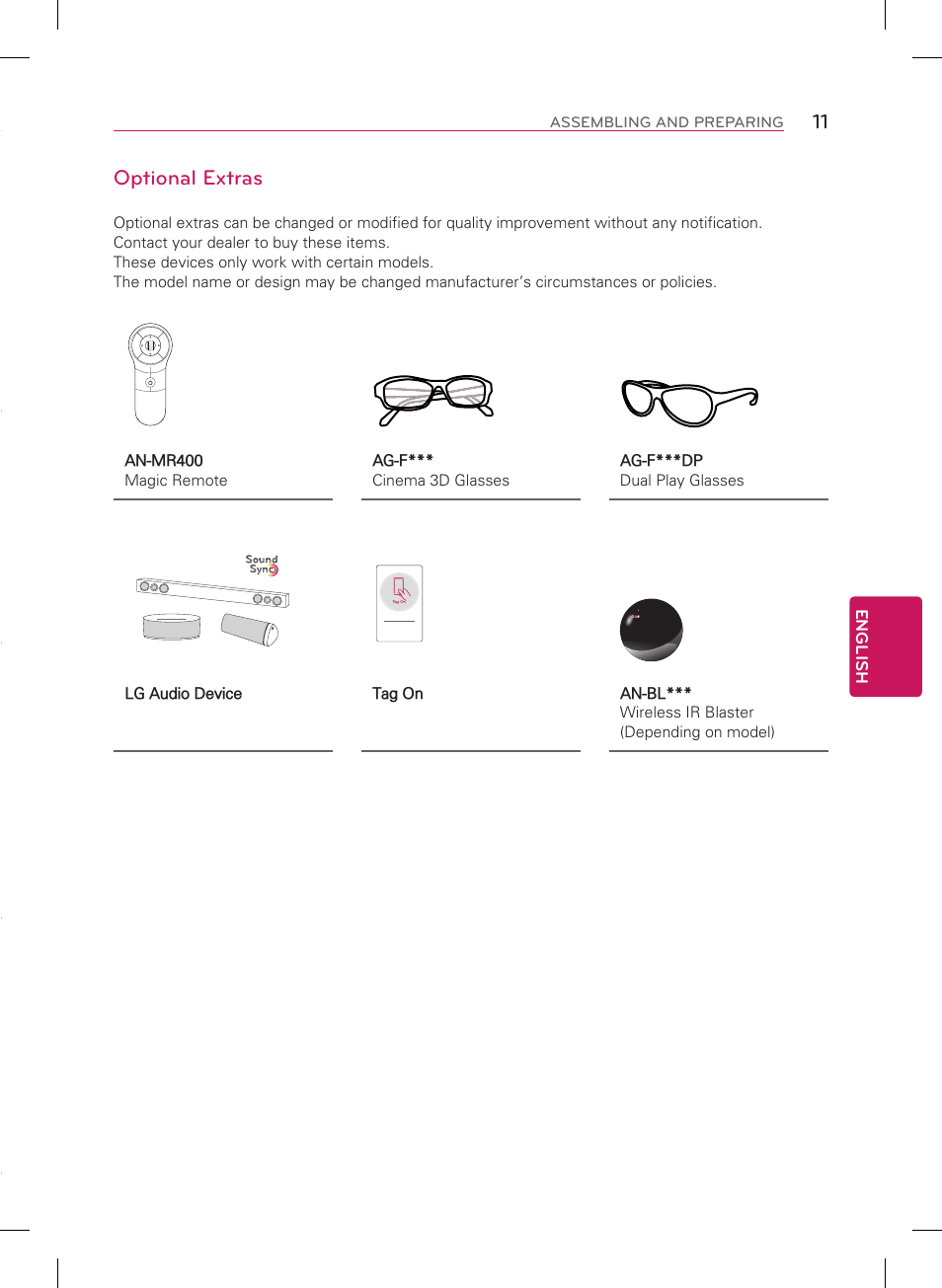 Optional extras | LG 55LA9700 User Manual | Page 11 / 56