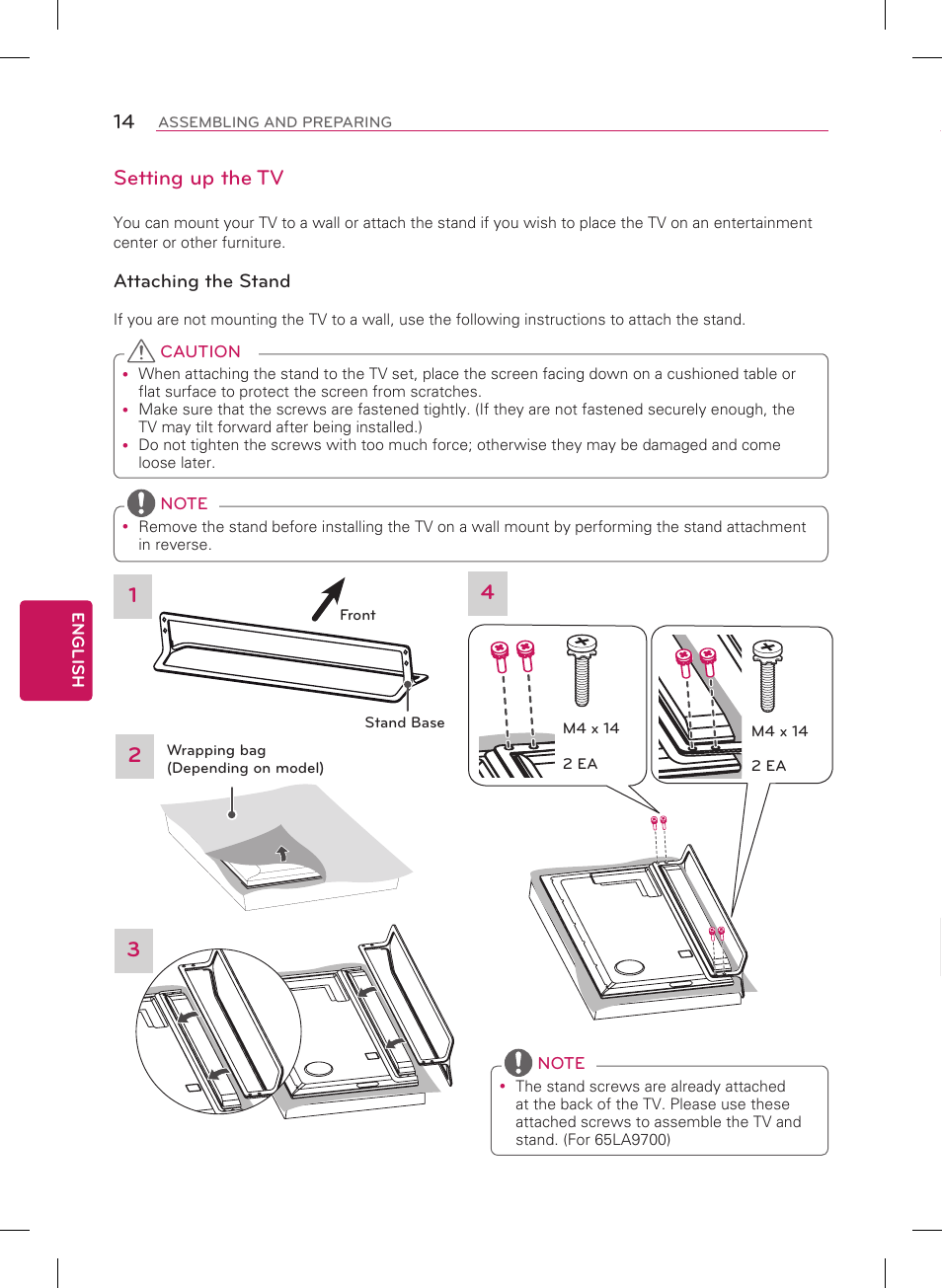 Setting up the tv | LG 55LA9700 User Manual | Page 14 / 56