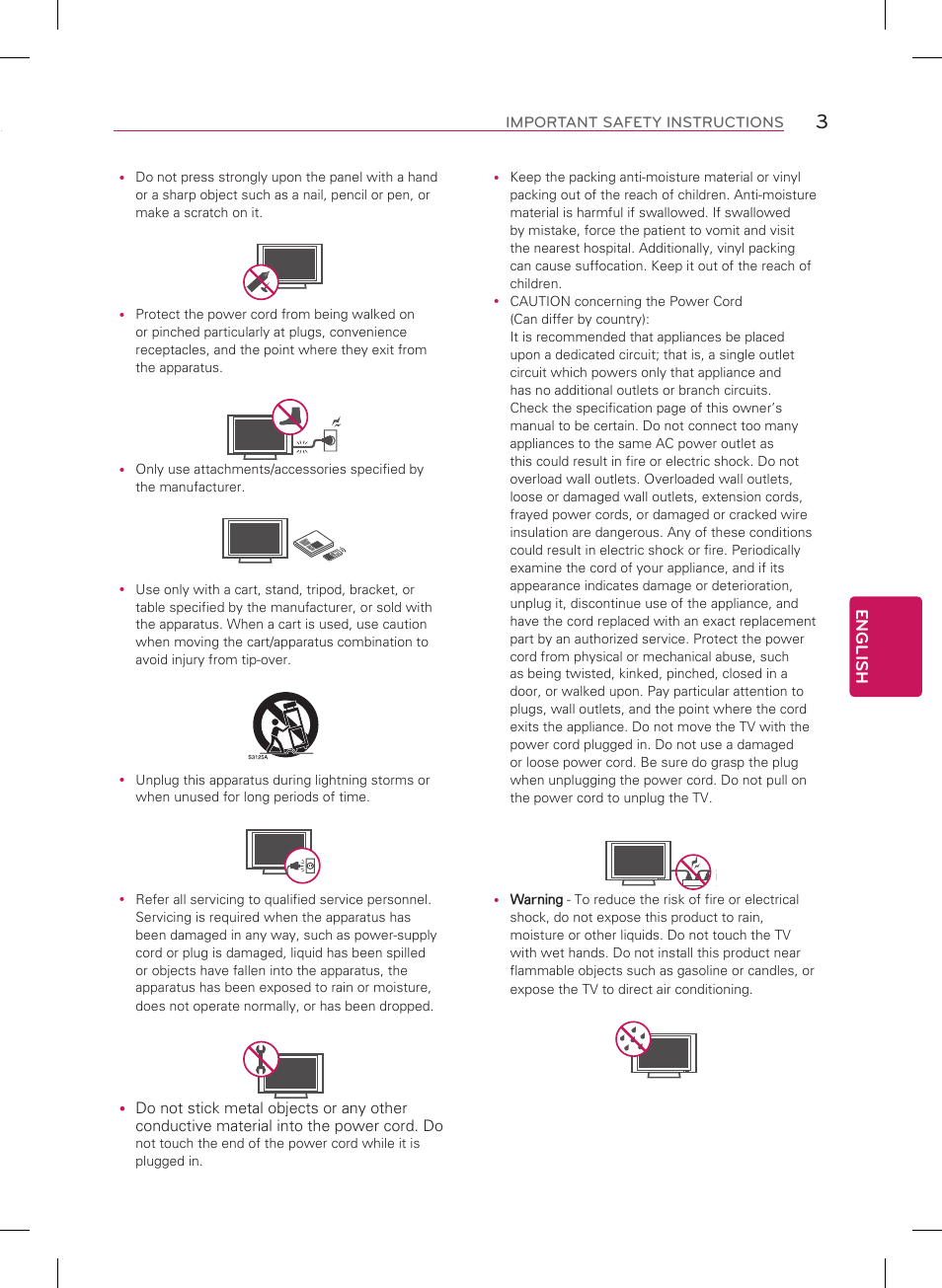 Important safety instructions, English | LG 55LA9700 User Manual | Page 3 / 56