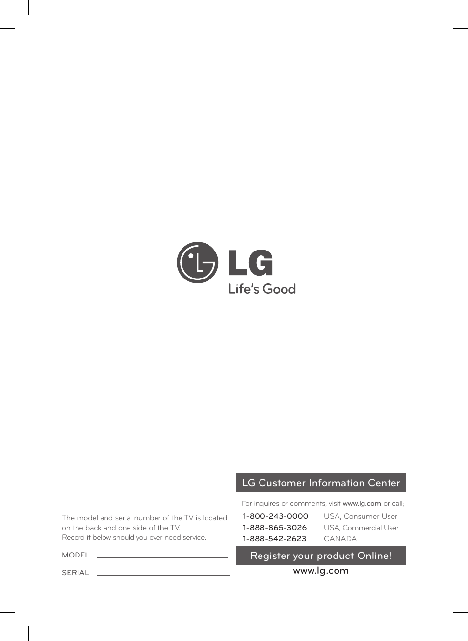 Lg customer information center | LG 55LA9700 User Manual | Page 44 / 56