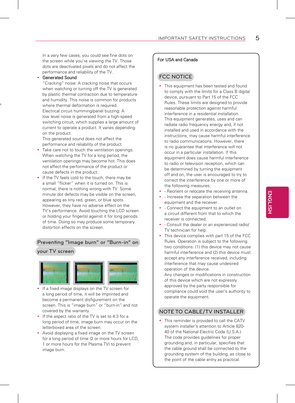 English, Fcc notice | LG 55LA9700 User Manual | Page 5 / 56
