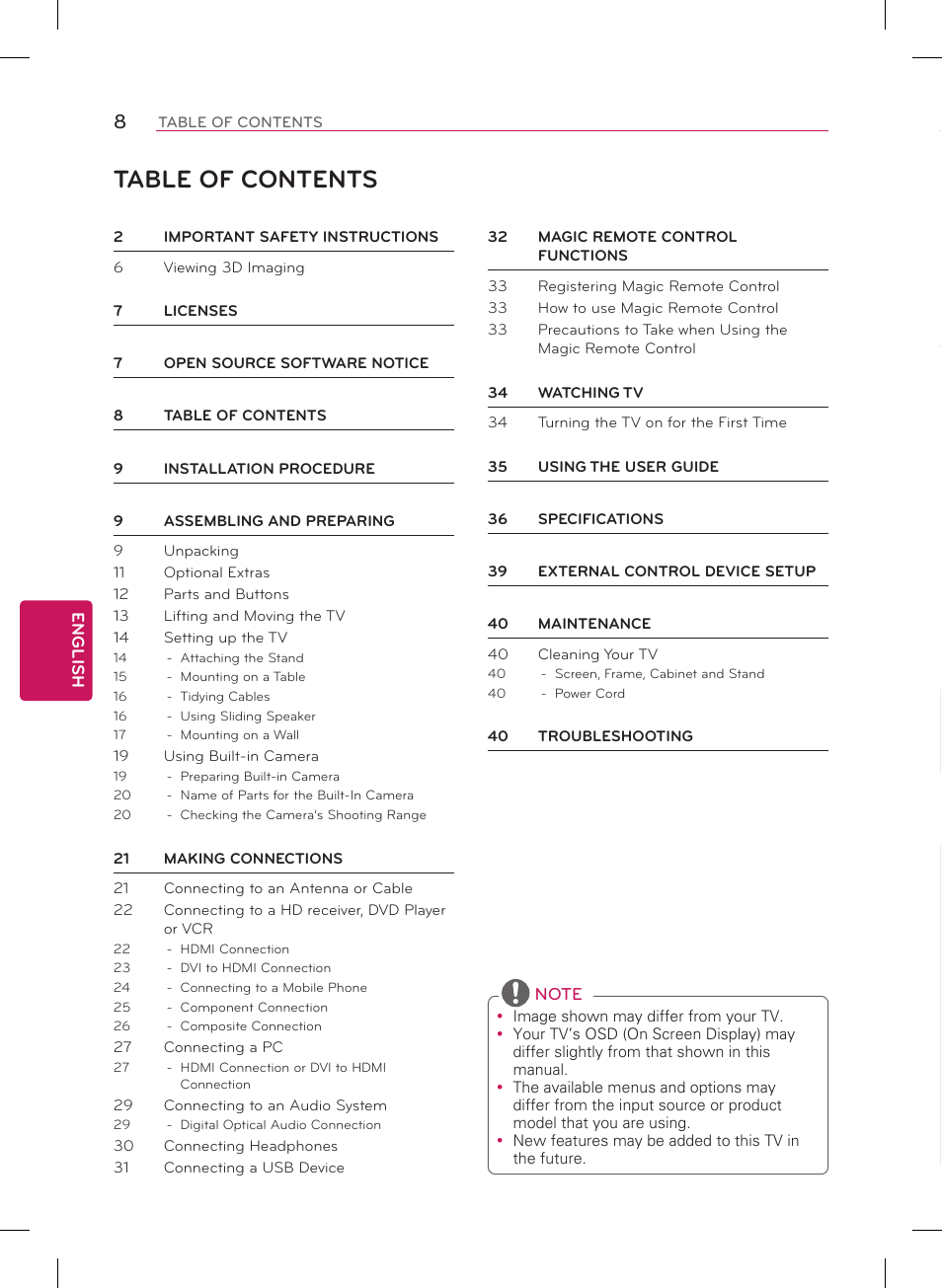 LG 55LA9700 User Manual | Page 8 / 56
