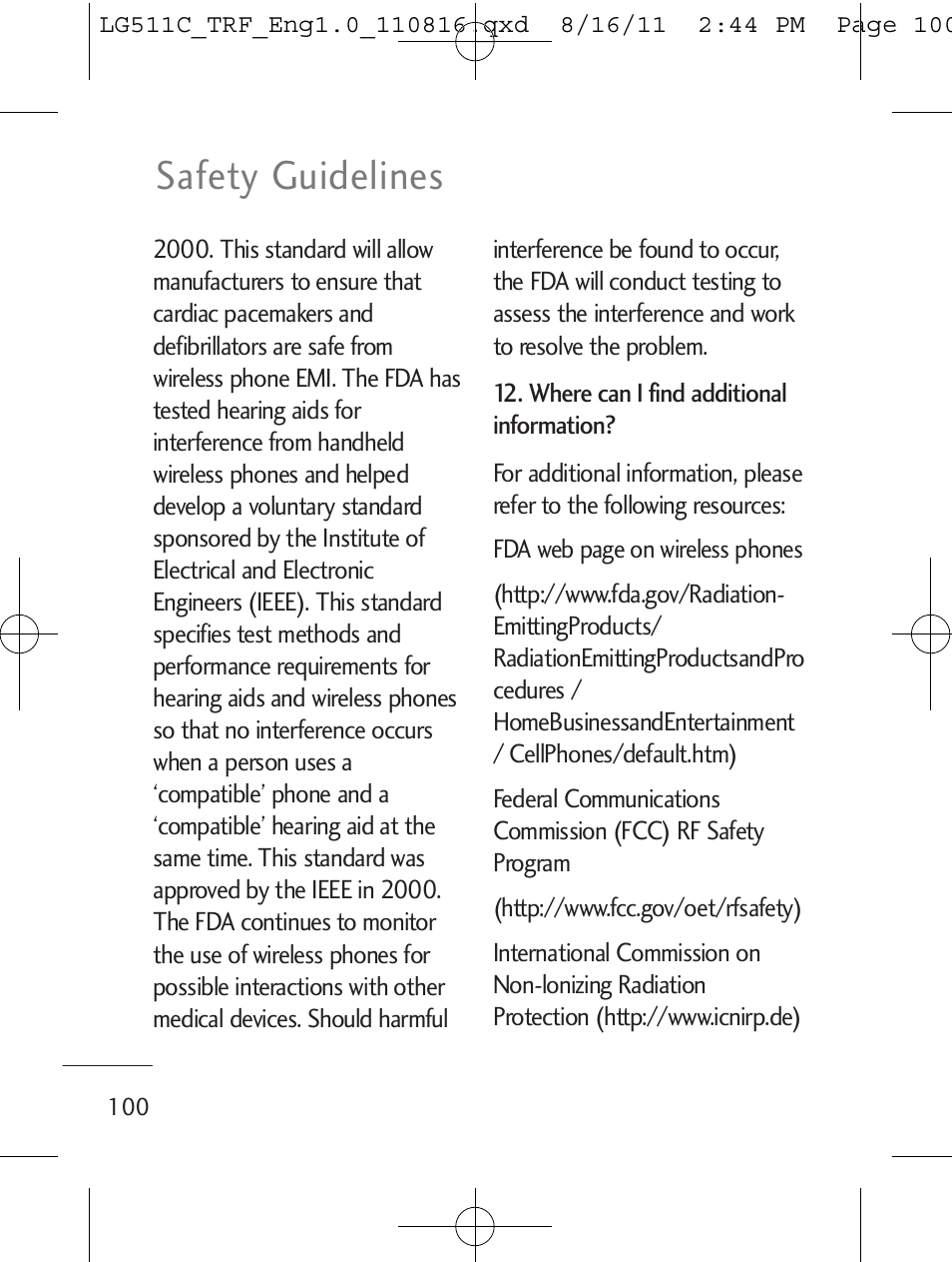 Safety guidelines | LG LG511C User Manual | Page 102 / 240