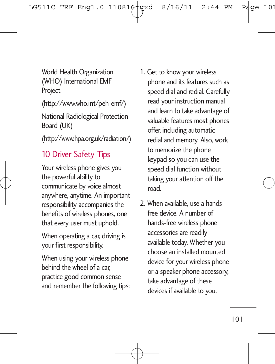 10 driver safety tips | LG LG511C User Manual | Page 103 / 240