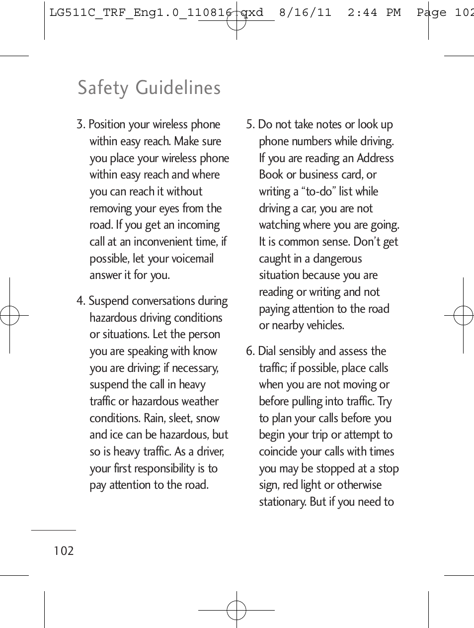 Safety guidelines | LG LG511C User Manual | Page 104 / 240