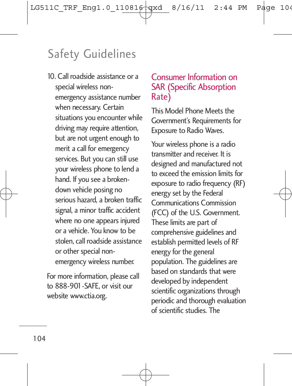 Safety guidelines | LG LG511C User Manual | Page 106 / 240