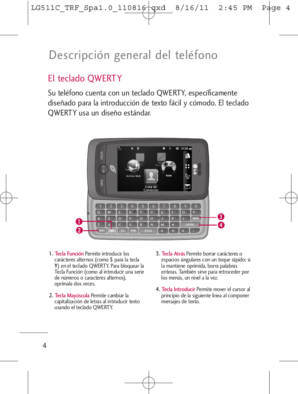 Descripción general del teléfono, El teclado qwerty | LG LG511C User Manual | Page 118 / 240