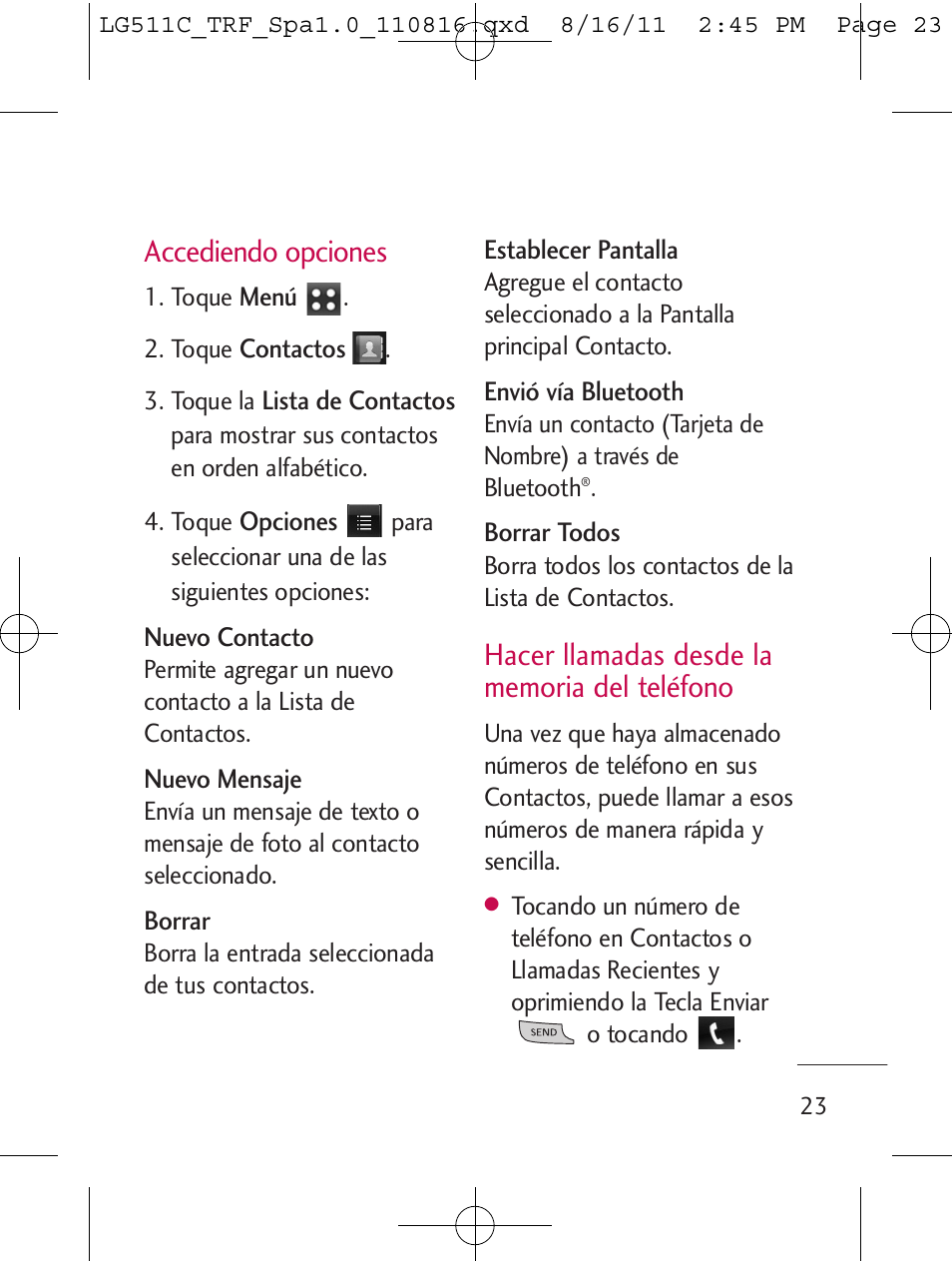 Accediendo opciones | LG LG511C User Manual | Page 137 / 240