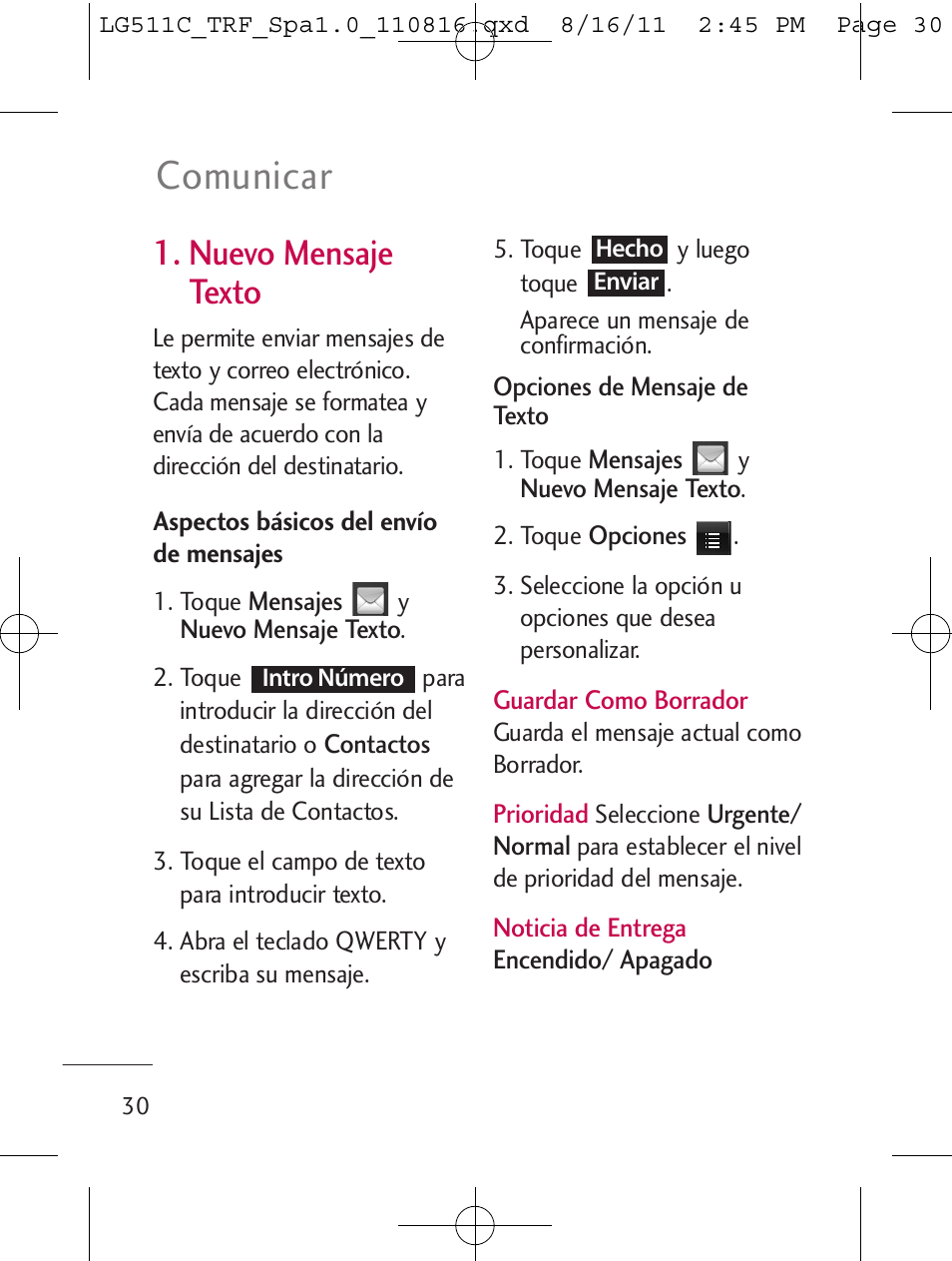 Comunicar, Nuevo mensaje texto | LG LG511C User Manual | Page 144 / 240