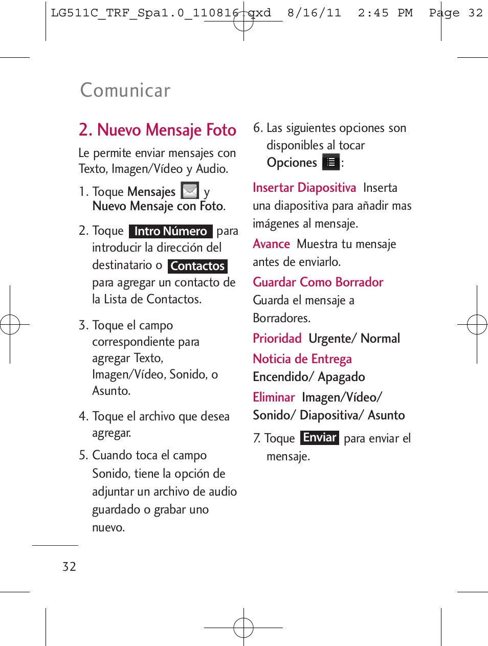 Comunicar, Nuevo mensaje foto | LG LG511C User Manual | Page 146 / 240