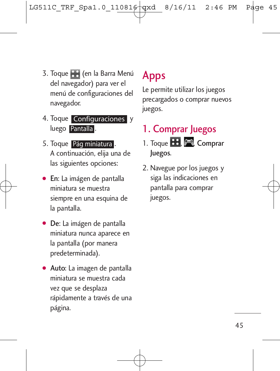 Apps, Comprar juegos | LG LG511C User Manual | Page 159 / 240