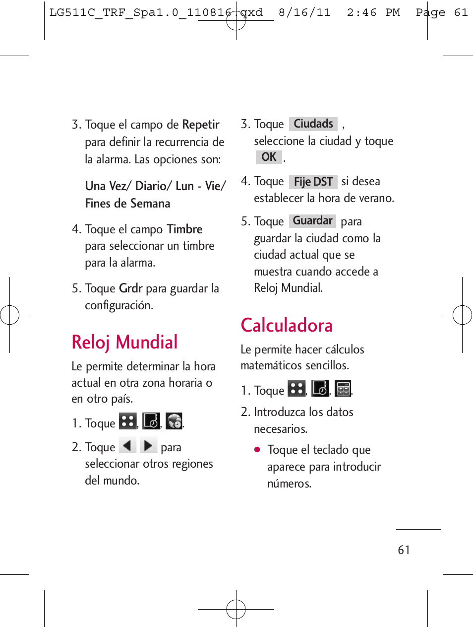 Reloj mundial, Calculadora | LG LG511C User Manual | Page 175 / 240