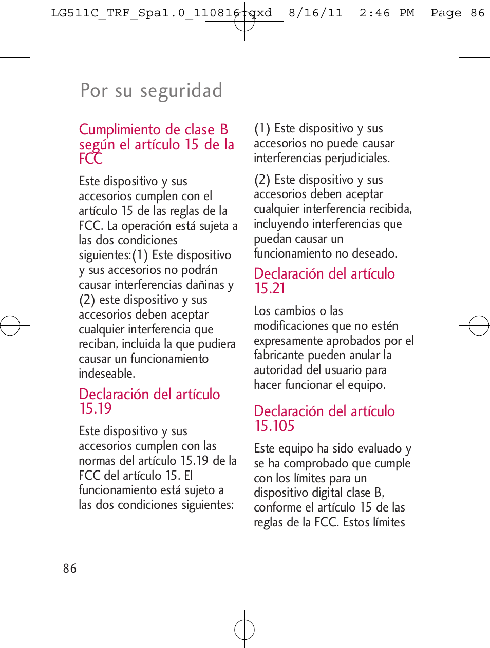 Por su seguridad | LG LG511C User Manual | Page 200 / 240