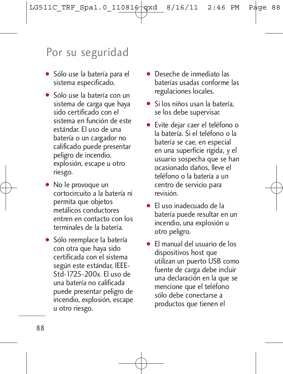 Por su seguridad, Sólo use la batería para el sistema especificado | LG LG511C User Manual | Page 202 / 240