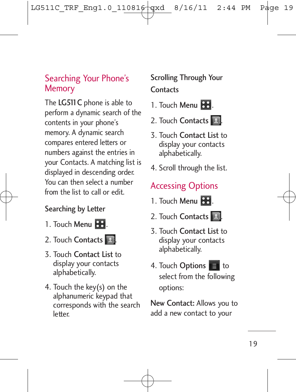 Accessing options | LG LG511C User Manual | Page 21 / 240