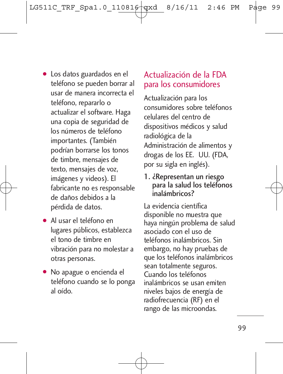 Actualización de la fda para los consumidores | LG LG511C User Manual | Page 213 / 240