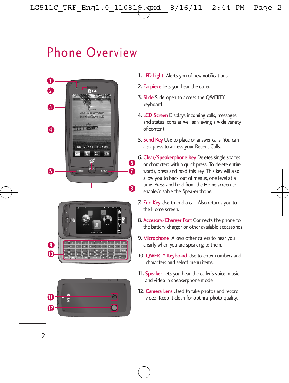 Phone overview | LG LG511C User Manual | Page 4 / 240