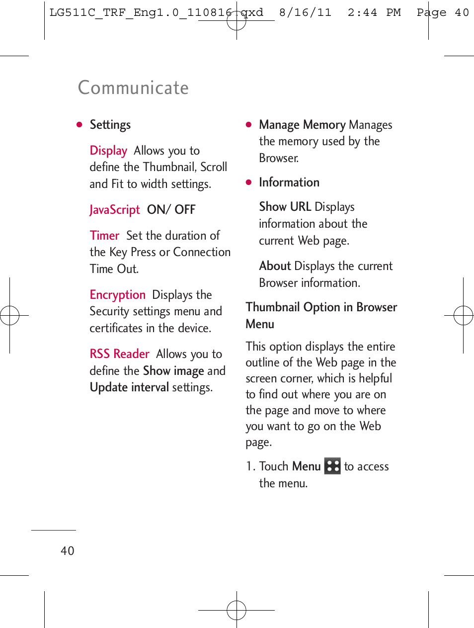 Communicate | LG LG511C User Manual | Page 42 / 240