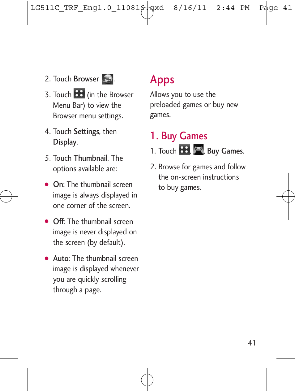 Apps, Buy games | LG LG511C User Manual | Page 43 / 240