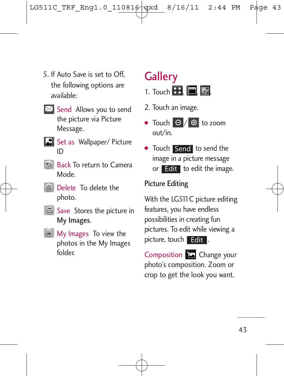 Gallery | LG LG511C User Manual | Page 45 / 240