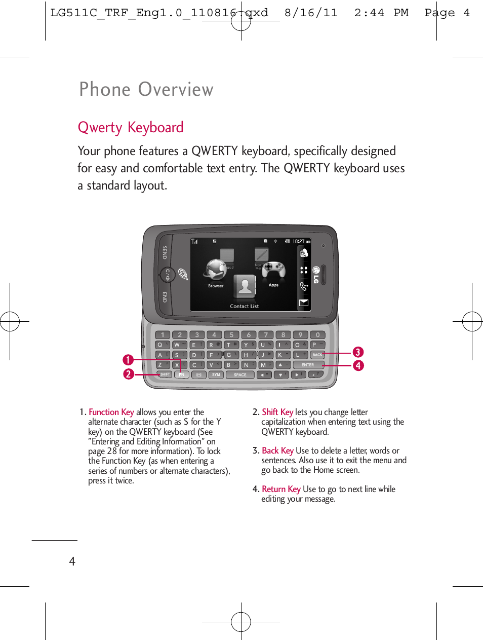 Phone overview, Qwerty keyboard | LG LG511C User Manual | Page 6 / 240