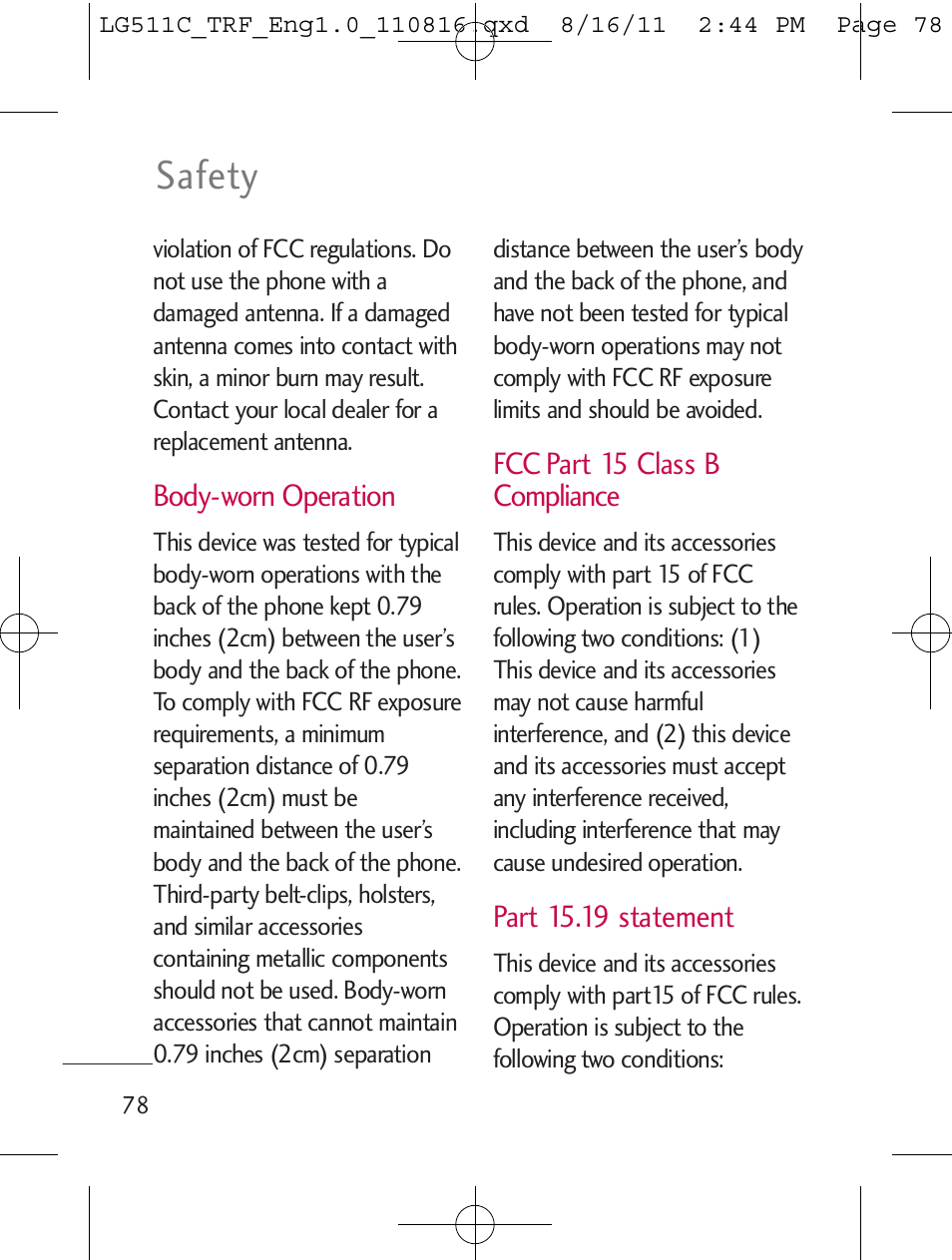 Safety | LG LG511C User Manual | Page 80 / 240