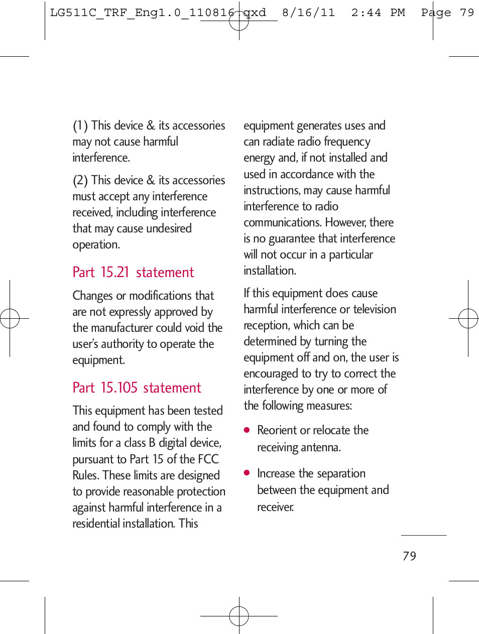 Part 15.21 statement | LG LG511C User Manual | Page 81 / 240