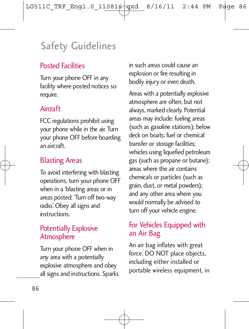 Safety guidelines | LG LG511C User Manual | Page 88 / 240
