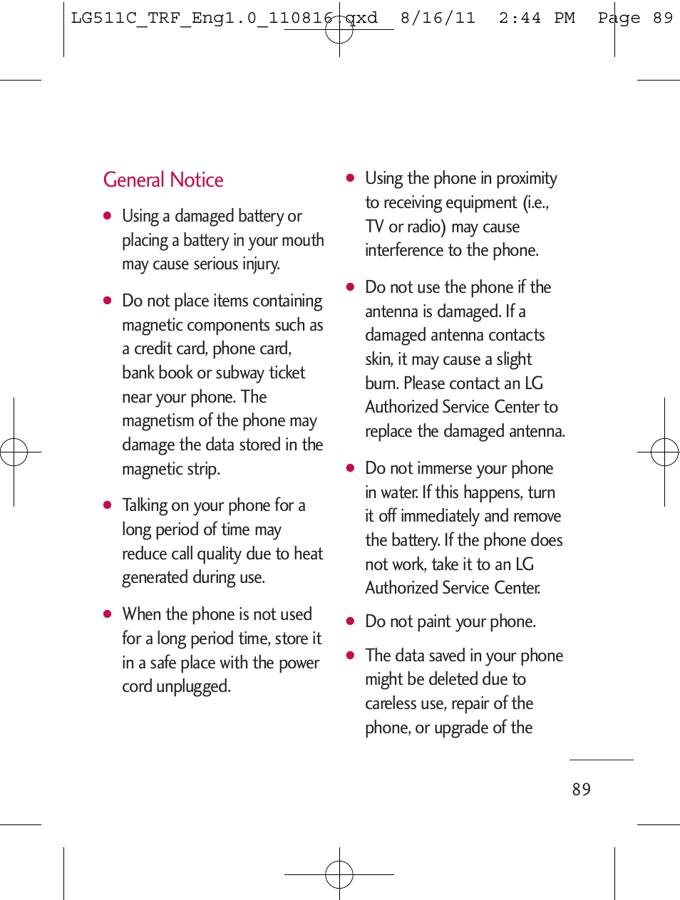 General notice, Do not paint your phone | LG LG511C User Manual | Page 91 / 240