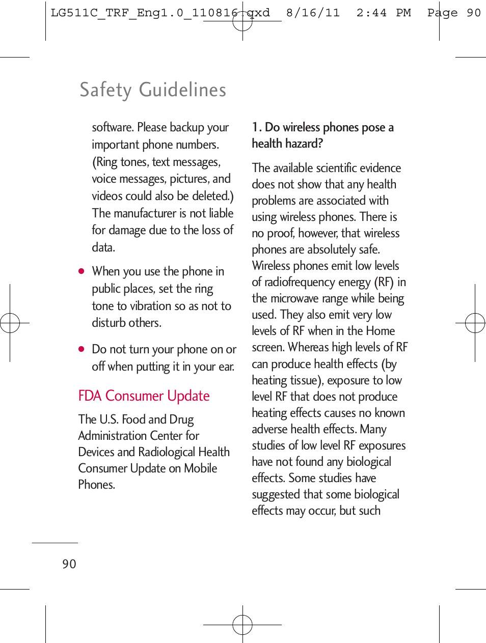 Safety guidelines, Fda consumer update | LG LG511C User Manual | Page 92 / 240