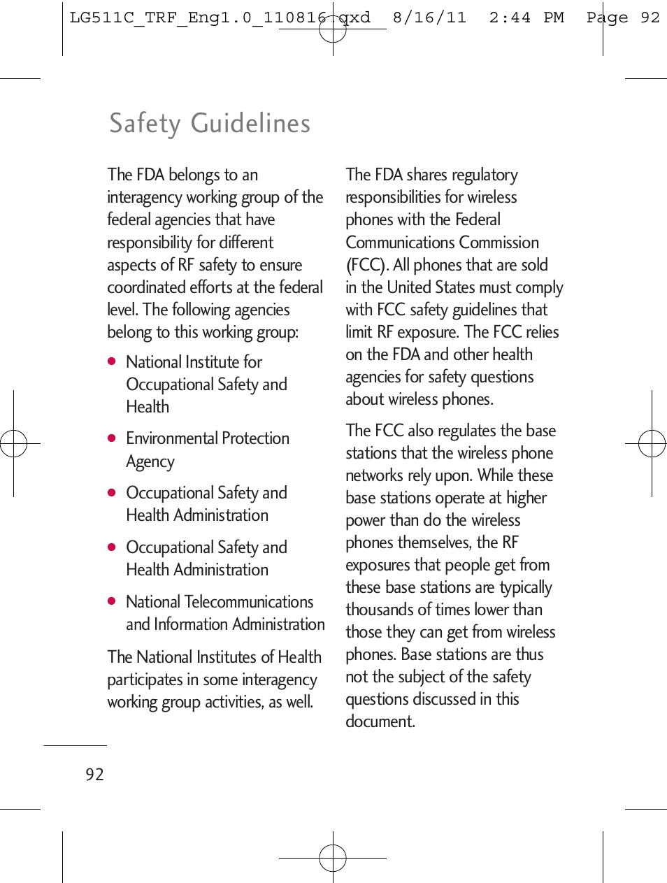 Safety guidelines | LG LG511C User Manual | Page 94 / 240