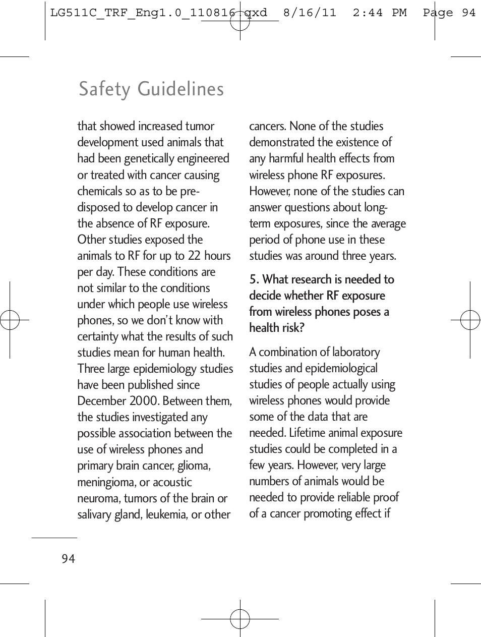 Safety guidelines | LG LG511C User Manual | Page 96 / 240