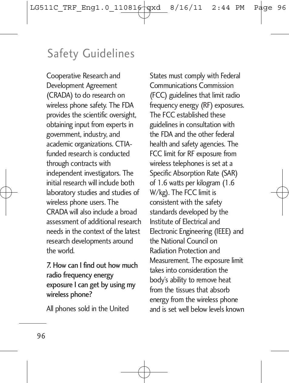 Safety guidelines | LG LG511C User Manual | Page 98 / 240