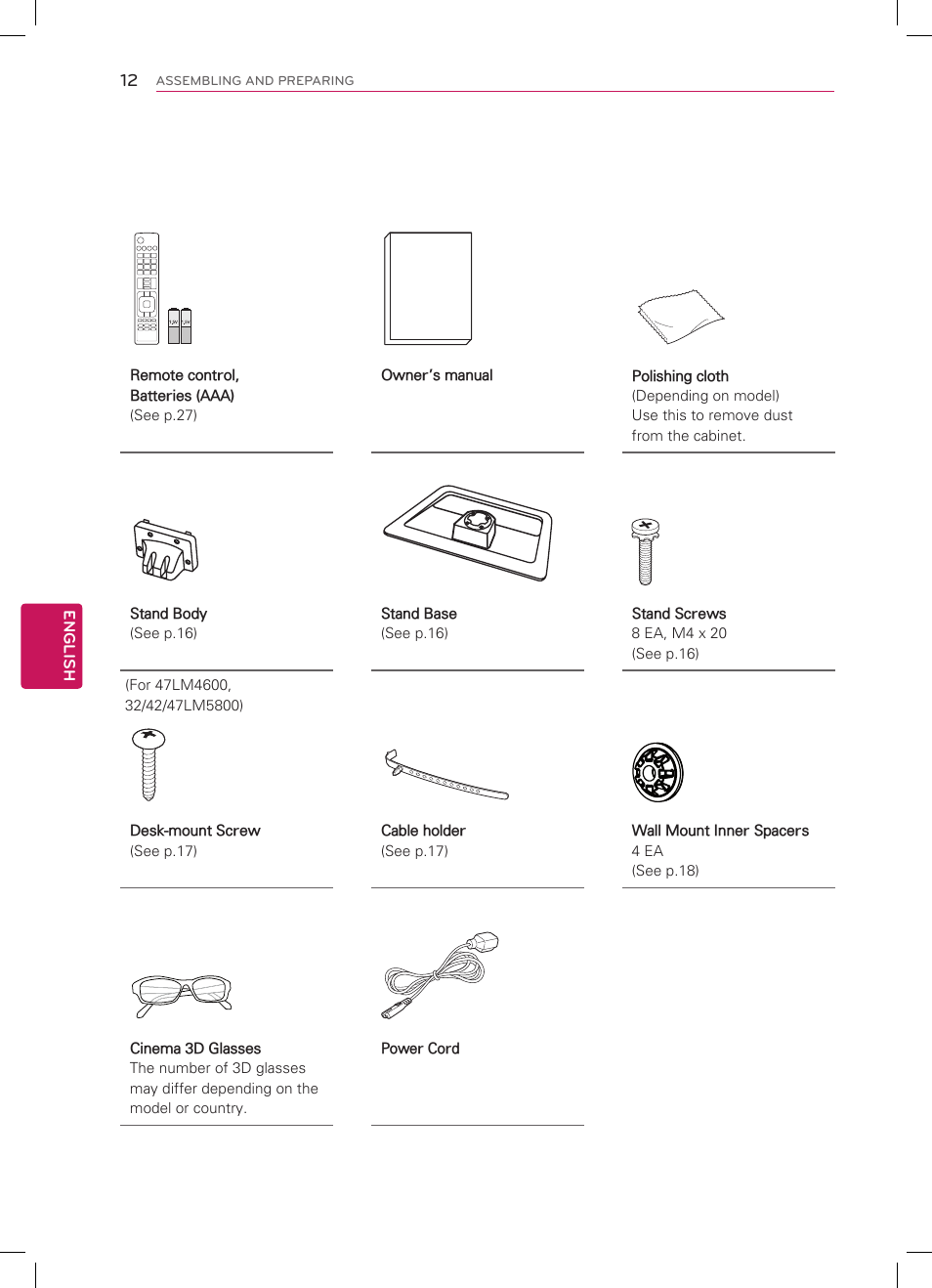 English 12 | LG 47LM5800 User Manual | Page 12 / 36