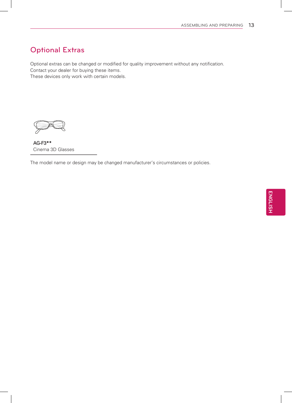 Optional extras | LG 47LM5800 User Manual | Page 13 / 36