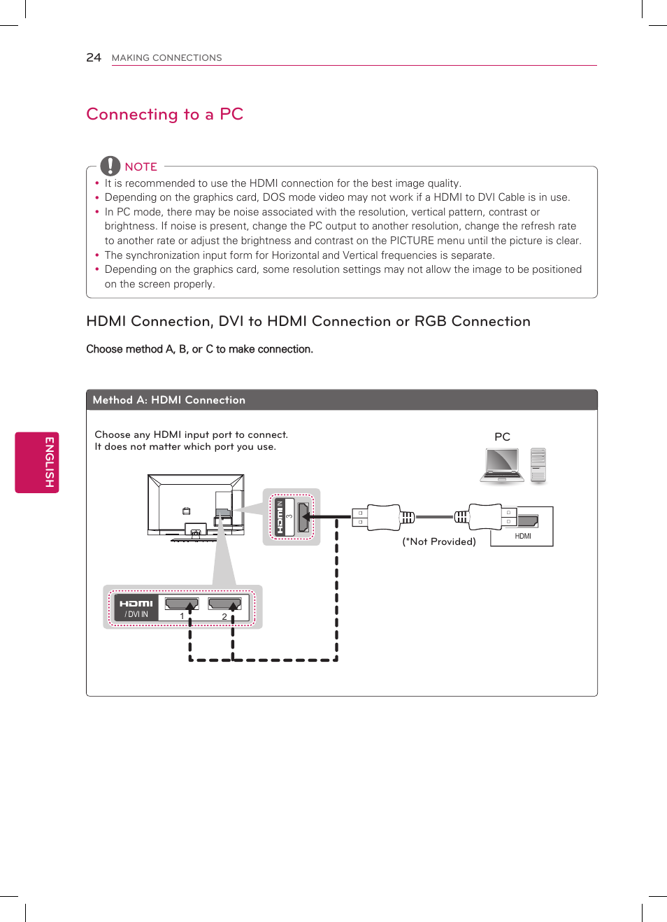 Connecting to a pc | LG 47LM5800 User Manual | Page 24 / 36