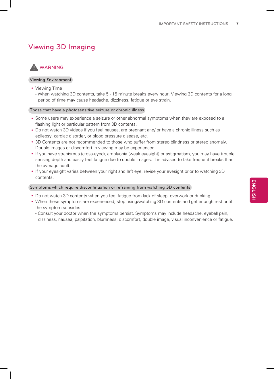 Viewing 3d imaging | LG 47LM5800 User Manual | Page 7 / 36
