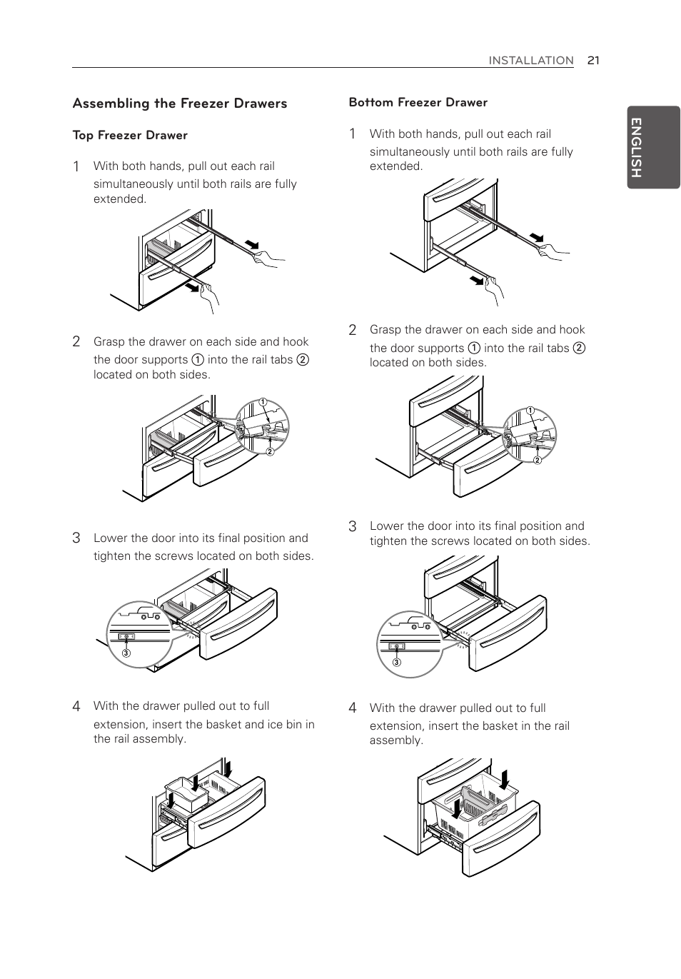 Assembling the freezer drawers | LG LMX30995ST User Manual | Page 21 / 63