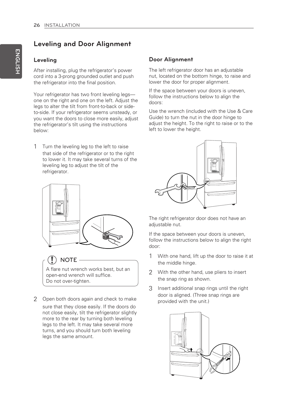 Leveling and door alignment | LG LMX30995ST User Manual | Page 26 / 63