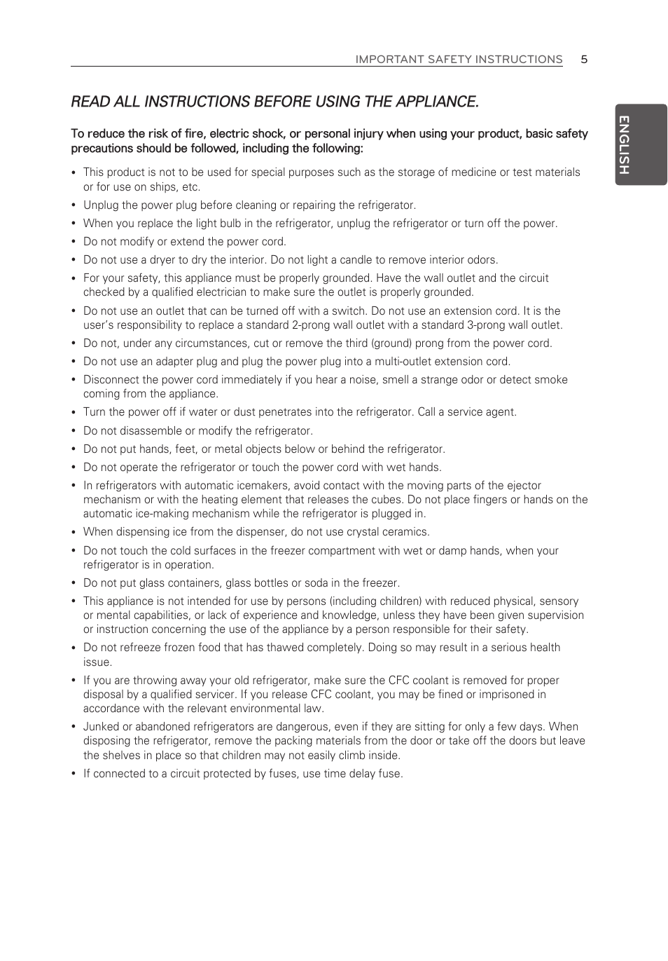 Read all instructions before using the appliance | LG LMX30995ST User Manual | Page 5 / 63