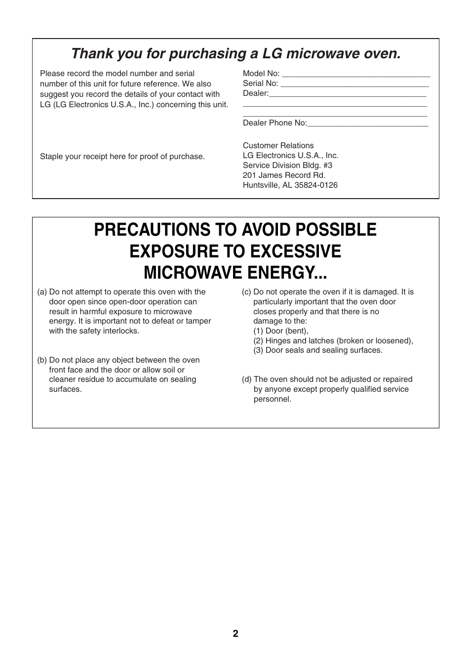 LG LMV2053SW User Manual | Page 2 / 35